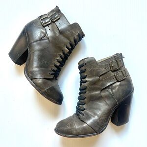 Freebird Malry Leather Lace-up buckle zipper Boho Western ankle boots Heels sz 9